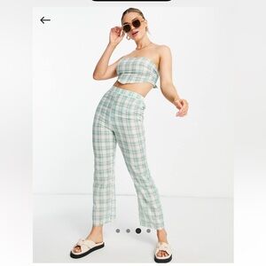 Fashion Union Green & White Ankle Crop Top